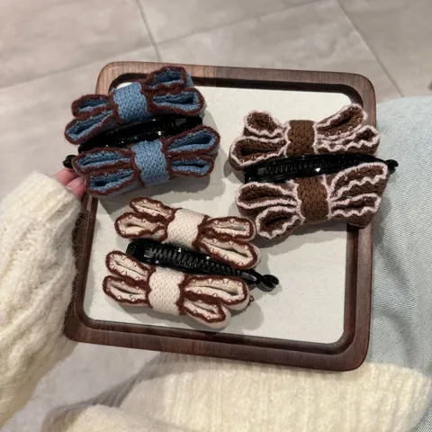 Women's Vintage Elegant Bow Banana Clips Velvet Knit Satin Hair Accessories Polka Dots Artificial Pearls Heart Charms Hair Styling