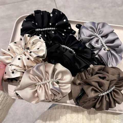 Women's Vintage Elegant Bow Banana Clips Velvet Knit Satin Hair Accessories Polka Dots Artificial Pearls Heart Charms Hair Styling