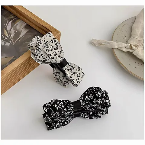 Koreanischer Stil Blumig Schleife Bananenspange Für Damen Elegant Handgemacht Stoff Pferdeschwanz Vertikal Haarklammer Vintage Haarschmuck