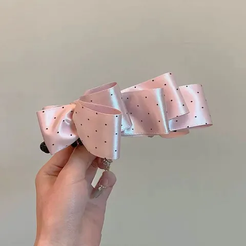 Elegante Satijnen Strik Bananenclip met Stippen voor Dames Stijlvolle Gelaagde Paardenstaart Verticale Haaraccessoires