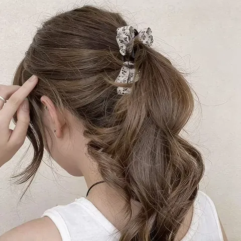 Koreanischer Stil Blumig Schleife Bananenspange Für Damen Elegant Handgemacht Stoff Pferdeschwanz Vertikal Haarklammer Vintage Haarschmuck