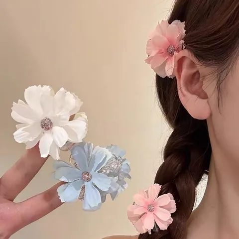 Dolce Fermaglio per Capelli a Granchio Floreale per Donna Vacanza al Mare Stile Coreano Fiore 3D Accessori per Capelli in Tessuto