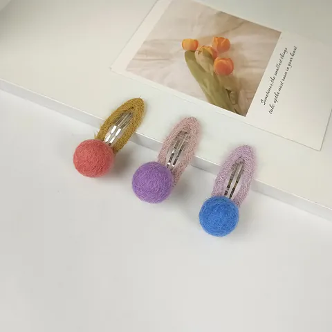Pinzas para el Cabello de Bola de Felpa de Fieltro de Lana Estilo Coreano Color de Contraste Clip BB para Mujer Niña