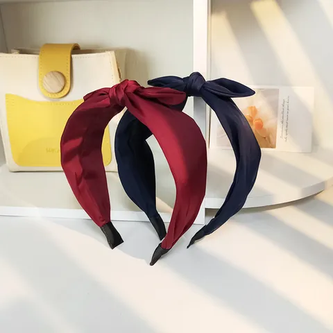 Solid Color Satin Bow Headband Wide Side Knotted Hair Band For Women Girls Korean Style Elegant Sweet Hair Accessories
