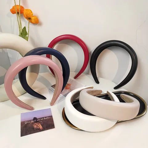 Vintage Padded PU Leather Headband For Women Wide Version Sponge Filled Solid Color Hair Hoop Fashion Hair Accessories