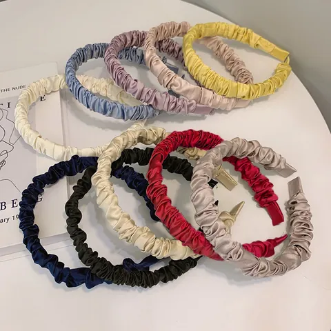 Diadema Plisada de Satén Vintage Elegante Banda para el Cabello Fruncida de Color Sólido para Mujer Accesorios para el Cabello