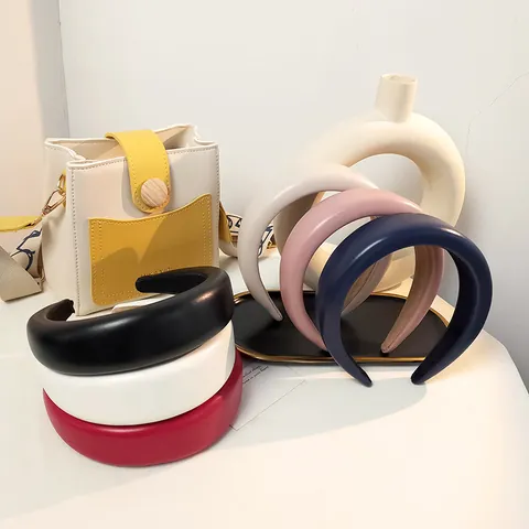 Vintage Padded PU Leather Headband For Women Wide Version Sponge Filled Solid Color Hair Hoop Fashion Hair Accessories