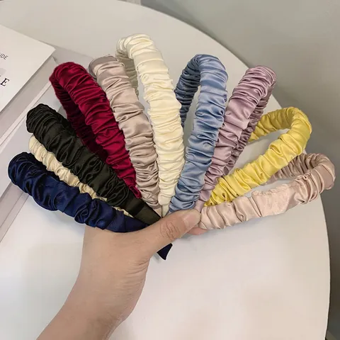 Diadema Plisada de Satén Vintage Elegante Banda para el Cabello Fruncida de Color Sólido para Mujer Accesorios para el Cabello