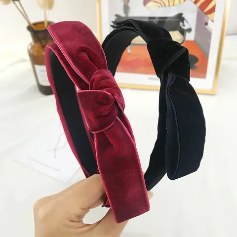 Vintage French Style Velvet Bowknot Twisted Headband Elegant Burgundy Black Velvet Hair Hoop Fashion Hair Accessories For Women