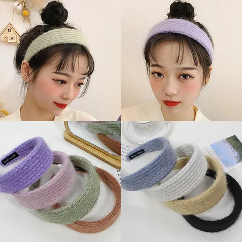 Women's Handmade Knit Wide Brim Headband Thick Soft Crochet Hair Band Solid Color Winter Hair Accessories For Face Washing Makeup