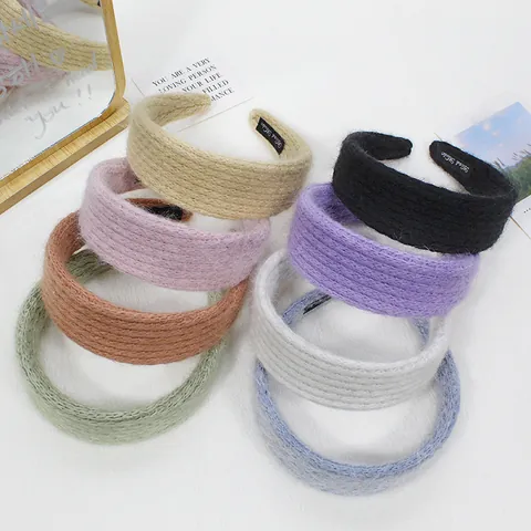 Women's Handmade Knit Wide Brim Headband Thick Soft Crochet Hair Band Solid Color Winter Hair Accessories For Face Washing Makeup
