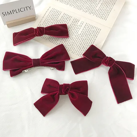 Fermaglio per Capelli con Fiocco in Velluto Vintage per Donna Retro Rosso Nero Grandi Piccole Eleganti Mollette Moda Accessori