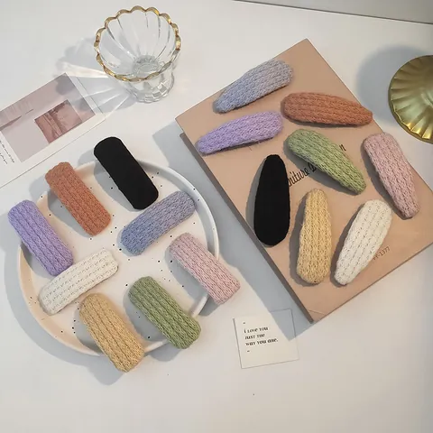 Dames Zoete Gebreide Wolgaren Haarclip Handgemaakt Geometrisch Rechthoek Waterdruppel BB Clip Herfst Winter Haaraccessoires