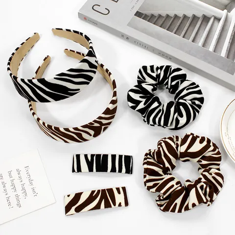 Vintage Zebra Polka Dot Hair Accessories For Women Fabric Elastic Hair Scrunchies Wide Headbands Rectangular Hair Clips Hair Styling Tools