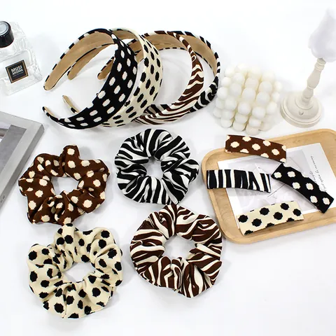 Vintage Zebra Polka Dot Hair Accessories For Women Fabric Elastic Hair Scrunchies Wide Headbands Rectangular Hair Clips Hair Styling Tools