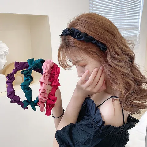 Cerchietto in Satin Plissettato con Fiocco Donna Vintage Stile Coreano Dolce Accessori per Capelli per Quotidiano Moda Copricapo