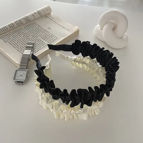 Franse Retro Geplooide Haarband Met Brede Rand Elegante Polyester Stof Gegolfde Rand Haarband Minimalistische Haaraccessoires Dames