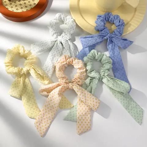 Dames Stippen Lint Strik Haarelastiekje Chiffon Gevoel Stof Hoge Elasticiteit Haarsieraad Zoete Bos Stijl Accessoires