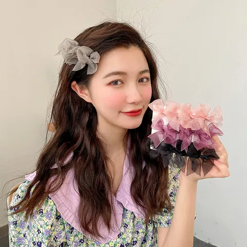 French Vintage Organza Bow Hair Clip For Women Layered Mesh Sweet Hairpins Elegant Hair Accessories For Daily Dating Party
