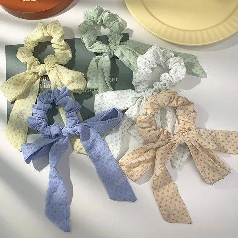 Dames Stippen Lint Strik Haarelastiekje Chiffon Gevoel Stof Hoge Elasticiteit Haarsieraad Zoete Bos Stijl Accessoires