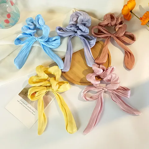 Elegante Elastico Per Capelli In Raso Con Fiocco E Nastro Lungo Dolce Corda Per Capelli Pieghettata Fascia Elastica Per Capelli Quotidiana Accessori Per Capelli