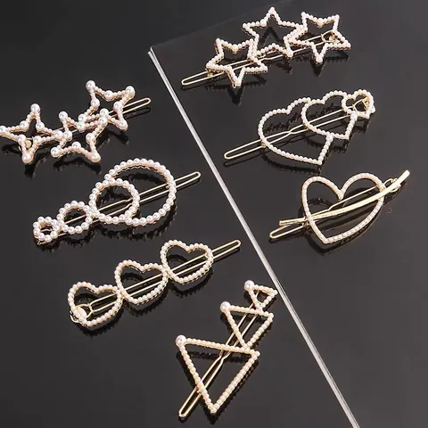 Fermagli per Capelli in Lega con Künstliche Perle Stile Coreano Elegante Oro Geometrico Cuore Triangolo Rotondo Accessori per Capelli Donna