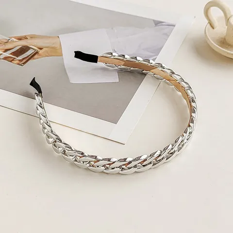 Trendy Silver Metal Chain Headband For Women Korean Style Chunky Link Hair Band Punk Industrial Design Fashion Hair Accessories