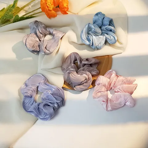 Elegante Coletero de Satén Plisado Gran Banda para el Cabello para Mujeres Estilo Coreano Color Sólido Gomas para el Pelo Accesorios