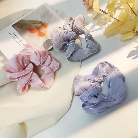 Elegante Coletero de Satén Plisado Gran Banda para el Cabello para Mujeres Estilo Coreano Color Sólido Gomas para el Pelo Accesorios