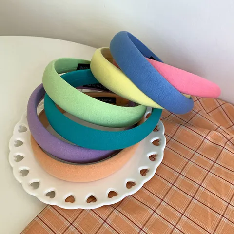 Fashion Padded Sponge Headband For Women Candy Color Fabric Hair Band Handmade Thick High Top Headpiece Styling Accessory