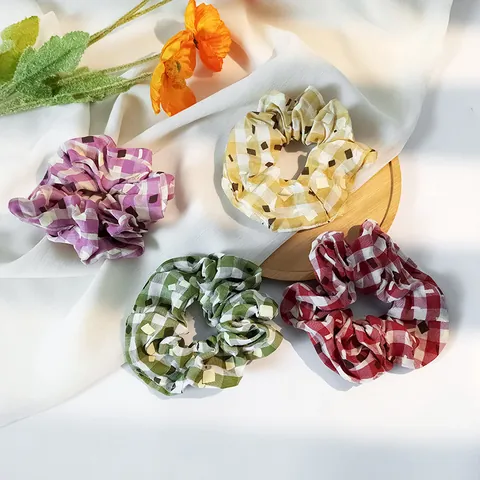 Plaid Fabric Scrunchies Sweet Checkered Hair Ties For Women Korean Style Large Elastic Hair Bands Hair Accessories