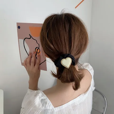 Vintage Stoff Haargummis Mit Elegantem Herz Dekor Elastische Haarbänder Für Damen Täglicher Haarschmuck