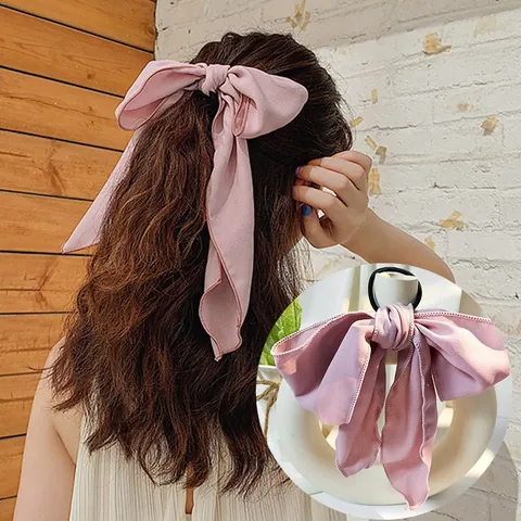 Élastique À Cheveux Noeud En Mousseline Élégant Pour Femmes Avec Ruban Long Doux Support De Queue De Cheval Accessoires Cheveux Pour Femmes Filles