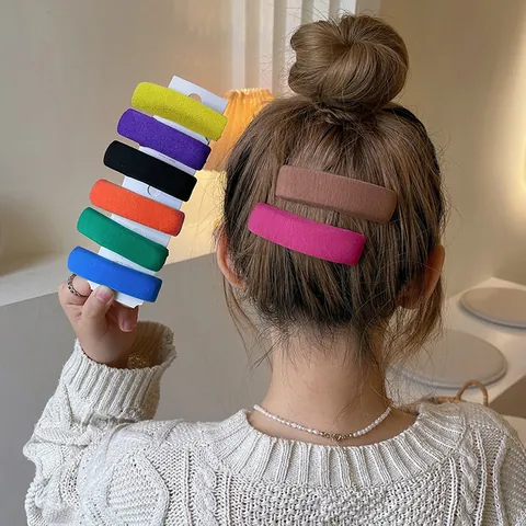 Rectangular Flocked Sponge Hair Clip For Women Sweet Solid Color Matte BB Clip Elegant Minimalist Handmade Hair Accessories