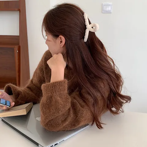 Koreanischer Stil Plüsch Große Haarkralle Für Damen Elegante Cordsamt Stoff Haarklammer Herbst Winter Haarschmuck