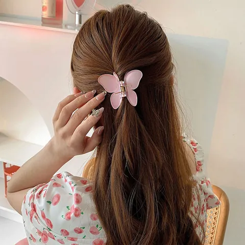 Matte Acryl Vlinder Haarklem Voor Vrouwen Zoete Elegante Haaraccessoires Antislip Haargrijper Ethereal Mori-Stijl