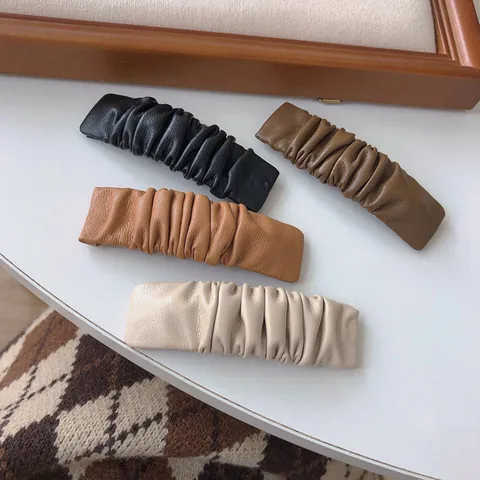 Vintage Geplooid PU Leer Haarklem Minimalistisch Ruched Rechthoek Zijde BB Clip Voor Vrouwen Meisjes Elegante Haar Accessoires