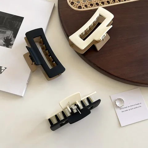 Pinza para el Pelo Rectangular de Acrílico Mate Grande Bloque de Color Hueco Geométrico Estilo Coreano Elegantes Accesorios Pelo Mujer