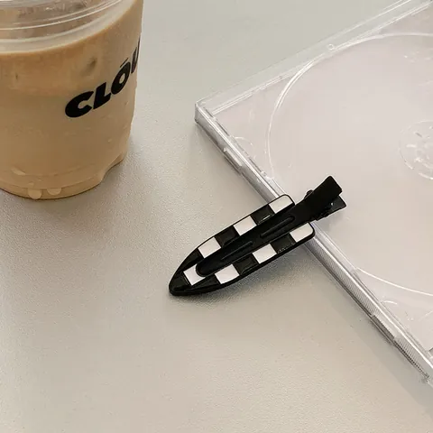 Checkerboard Traceless Duckbill Hair Clip Minimalist Black White Geometric Pattern Korean Style Women Hair Accessory