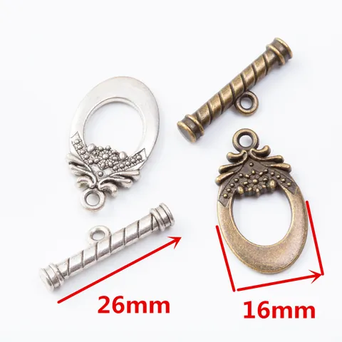 Fermoirs Toggle OT en Alliage de Zinc Vintage Motif Fleuri Texture Spirale Connecteurs Anneau Rond Barre pour Création de Bijoux DIY