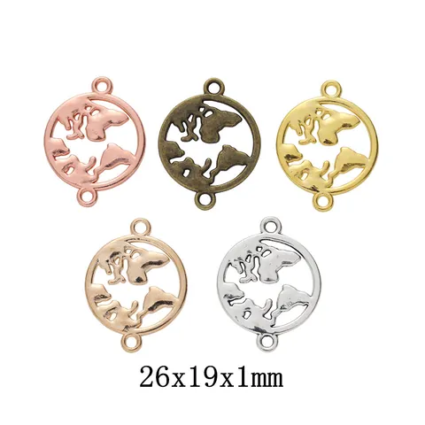 Colgantes Conectores Mapa Del Mundo De Aleación De Zinc Vintage Charms Redondos Calados Para Creación De Joyas DIY