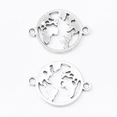 Colgantes Conectores Mapa Del Mundo De Aleación De Zinc Vintage Charms Redondos Calados Para Creación De Joyas DIY