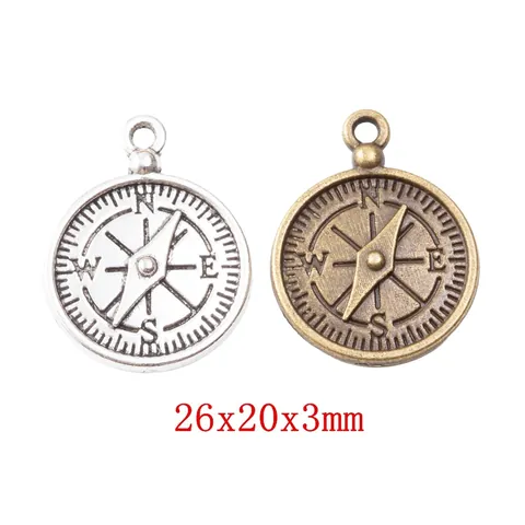 Ciondoli Bussola in Lega di Zinco Vintage Bronzo Antico Argento Ciondoli Nautici di Direzione per la Creazione di Gioielli