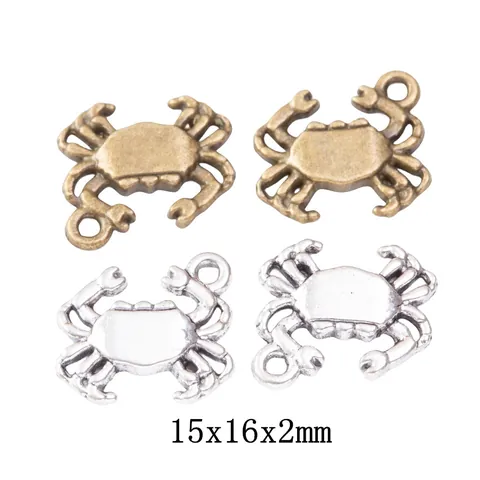 Vintage Zinc Alloy Crab Charm Pendant Only Without Chain For DIY Jewelry Making Antique Bronze Silver Metal Animal Finding