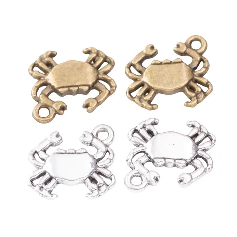 Vintage Zinc Alloy Crab Charm Pendant Only Without Chain For DIY Jewelry Making Antique Bronze Silver Metal Animal Finding