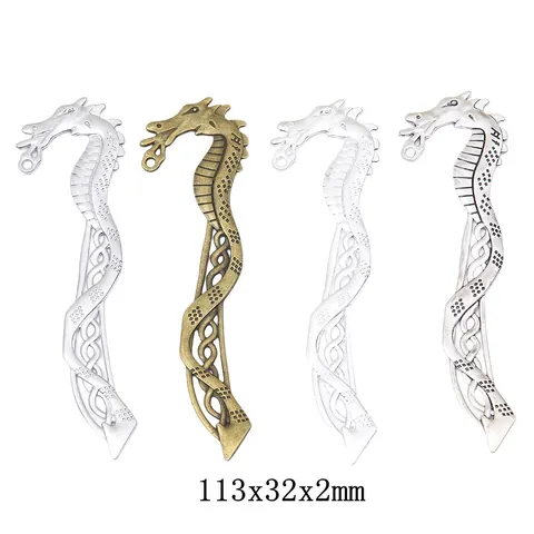 Vintage Zinc Alloy Dragon Bookmark Pendant Celtic Knot Hollow DIY Jewelry Making Accessories Antique Silver Bronze White K