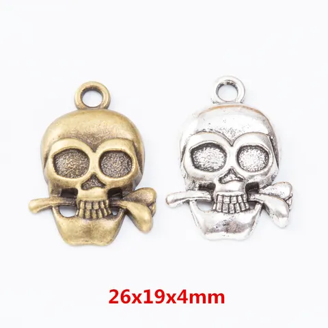 Vintage Zinc Alloy Skull Crossbones Charms Pendants For DIY Jewelry Making Antique Bronze Silver Metal Skull Halloween Accessories