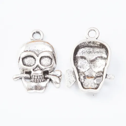 Vintage Zinc Alloy Skull Crossbones Charms Pendants For DIY Jewelry Making Antique Bronze Silver Metal Skull Halloween Accessories