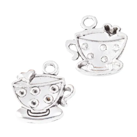 Vintage Zinc Alloy Coffee Cup Heart Charm Pendants For DIY Jewelry Making Antique Bronze Silver Tea Cup Craft Accessories