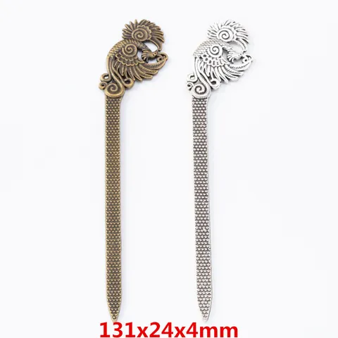 Vintage Zinc Alloy Phoenix Hairpin Pendant Bookmark Chinese Style Carved Texture Antique DIY Jewelry Making Accessories
